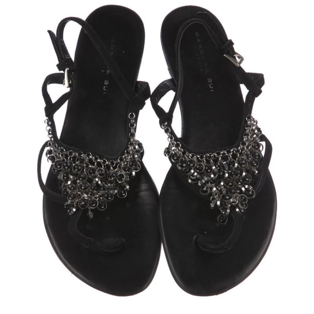 Barbara Bui Paris Jeweled Black Suede Flat Sandals Sz 41 EUC